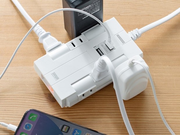 差込口がクルッと回転、無駄なく差せる電源タップ2製品がサンワダイレクトから
