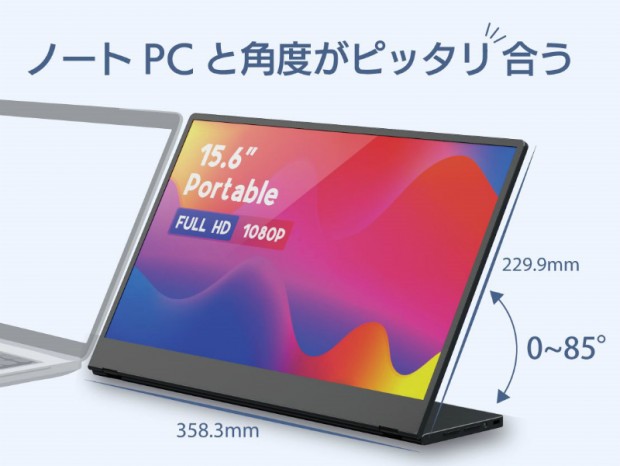 リンクス、無段階チルト調整に対応する15.6型モバイル液晶ディスプレイ発売