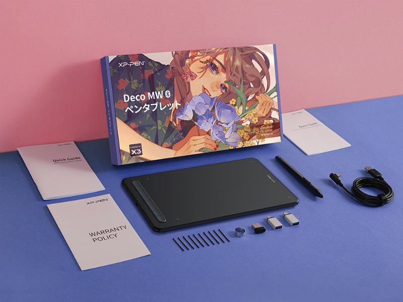 XPPen ペンタブ Deco MW Bluetooth ワイヤレス接続 8x5インチ X3チップ搭載ペン付 傾き検知 ペンタブレット 板タ : XPPen Drawing Tablet Deco MW Bluetooth Wireless