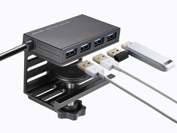 サンワサプライのクランプ固定式USB3.2 Gen.1 4ポートハブ。コネクタ違いで2種発売