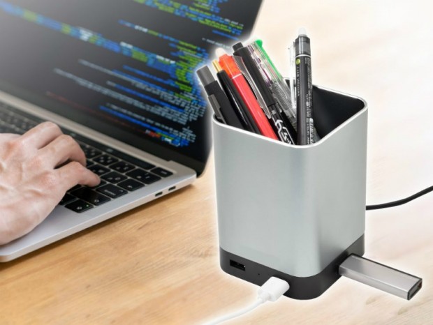 USBハブを内蔵したペン立て、サンコー「4ポート付きペン立て『Hub a Pen』」発売
