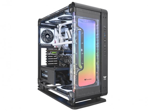 オープンフレーム型にもできるThermaltake「Core P8/P6」前面に装着するポンプ付きリザーバー