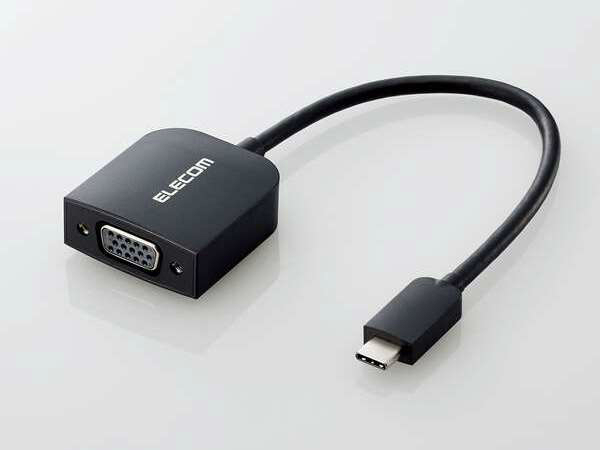 USB Type-CをD-Subに変換するアダプタ、エレコム「AD-CVGABK3」