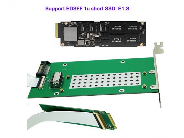E1.S NVMe SSDをM.2にする拡張スロット搭載型変換アダプタがSintechから