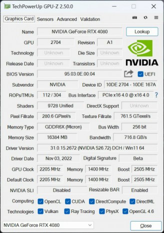 GeForce RTX 4080 Founders EditionのGPU-Z