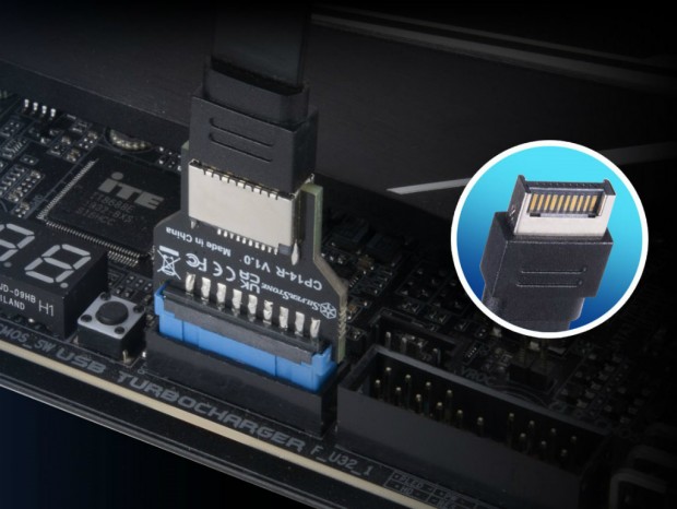 USB 3.0 19pinヘッダをUSB Type-Cヘッダに変換するアダプタ、SilverStone「CP14-R」