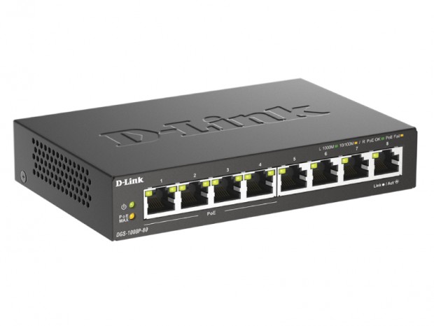 最大80W出力のPoE+対応ファンレススイッチ、ディーリンク「DGS-1008P-80」