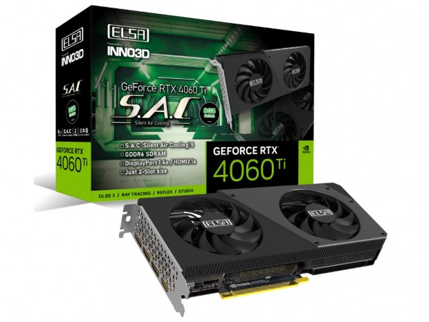 デュアルファンクーラーS.A.C 5採用「ELSA GeForce RTX 4060 Ti 8GB S.A.C」発売