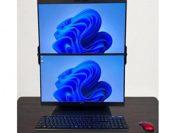 23.8型フルHDパネルを縦に2枚配置した折りたたみ式デュアルディスプレイ