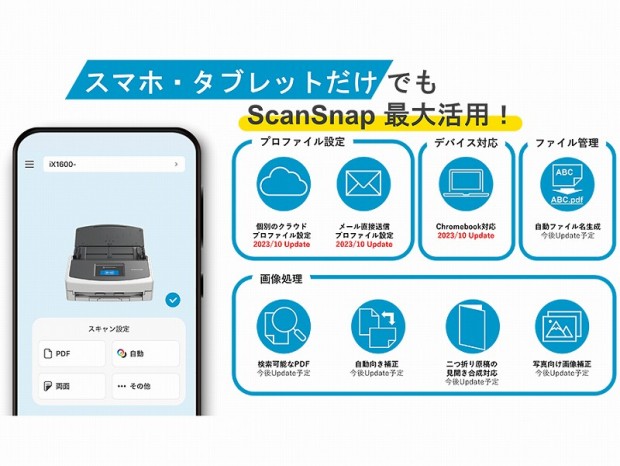 ドキュメントスキャナー「ScanSnap」のモバイルアプリ「ScanSnap Home」のPCレス化が加速
