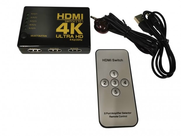 ゲオ、5台のHDMI機器を切り替えられるリモコン付き切替器を税込1,078円で発売