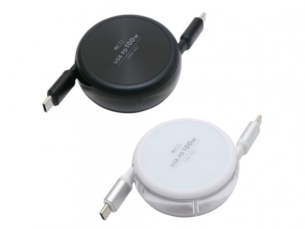 片側のみ引き出せる最大100W対応コードリール型USB Type-Cケーブルがミヨシから