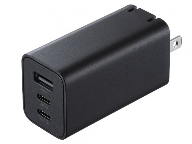 最大出力65WのUSB PDに対応する窒化ガリウム採用小型3ポート充電器がサンワサプライから