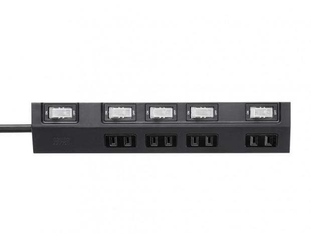 サンワサプライ、斜めの差込口と個別・一括集中スイッチ付きの「節電タップ」