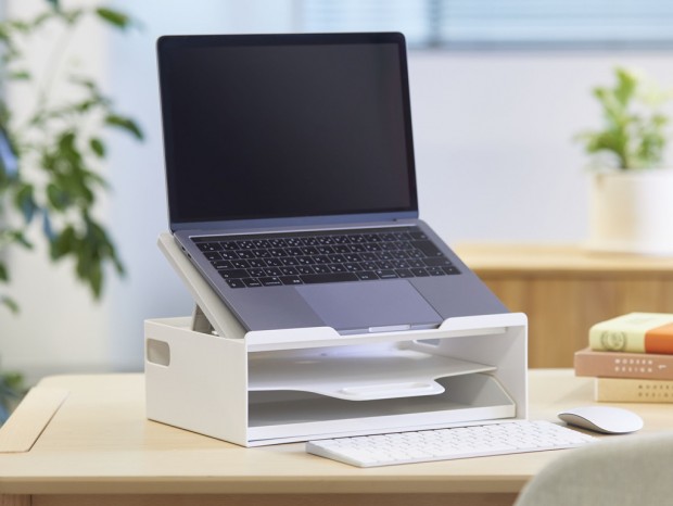 キングジム、仕事空間を持ち運べる収納＆ノートPCスタンド「ノッテオン」