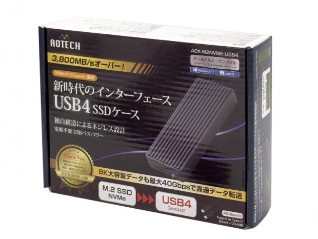 最高3,800MB/sのUSB4対応NVMe M.2 SSDケース、アイティプロテック「AOK-M2NVME-USB4」