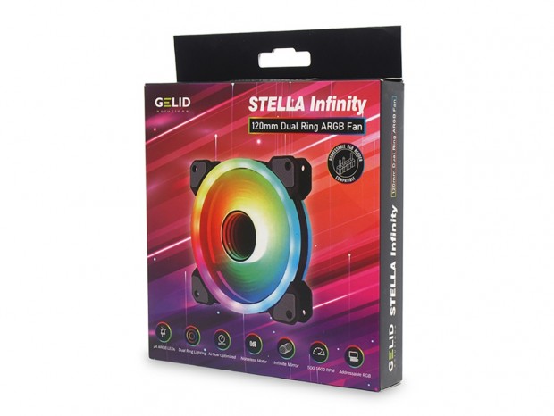 インフィニティミラーとデュアルリングLED搭載の120mmファン、GELID「Stella Infinity」