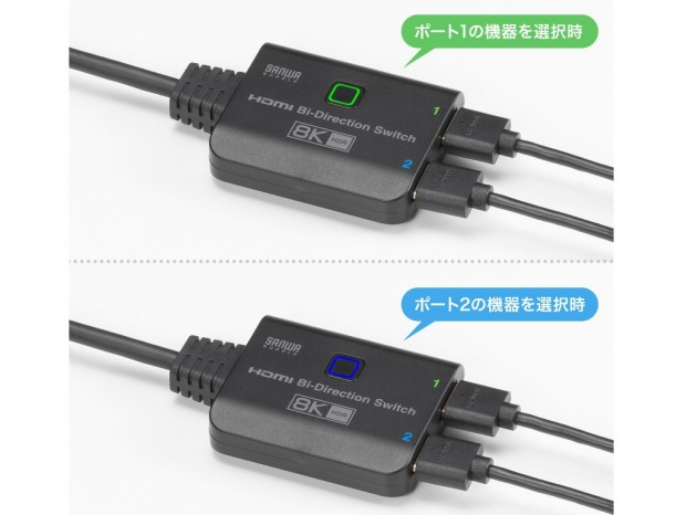 2入力→1出力、1入力→2出力の双方向に対応する8K/60Hz HDMI切替器