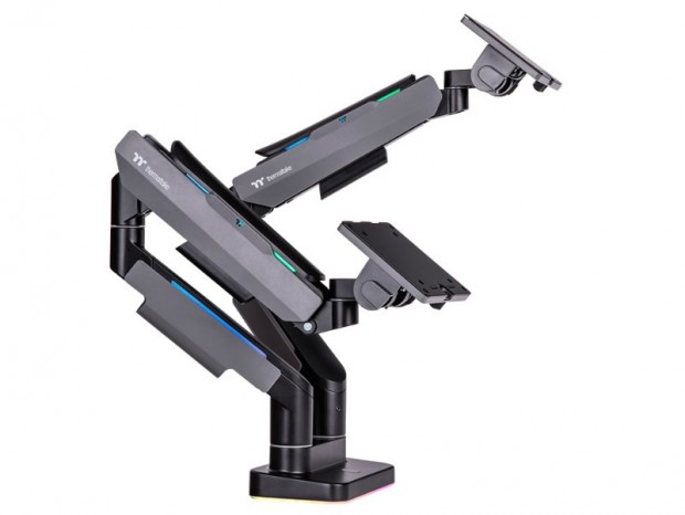 RGB LED搭載のデュアルディスプレイアーム、Thermaltake「Dual RGB Monitor Arm」