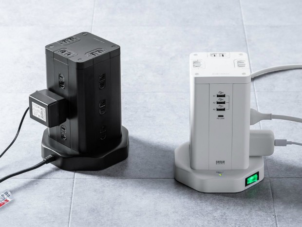 12個のコンセントと4基のUSBポートを備えたタワー型タップ発売
