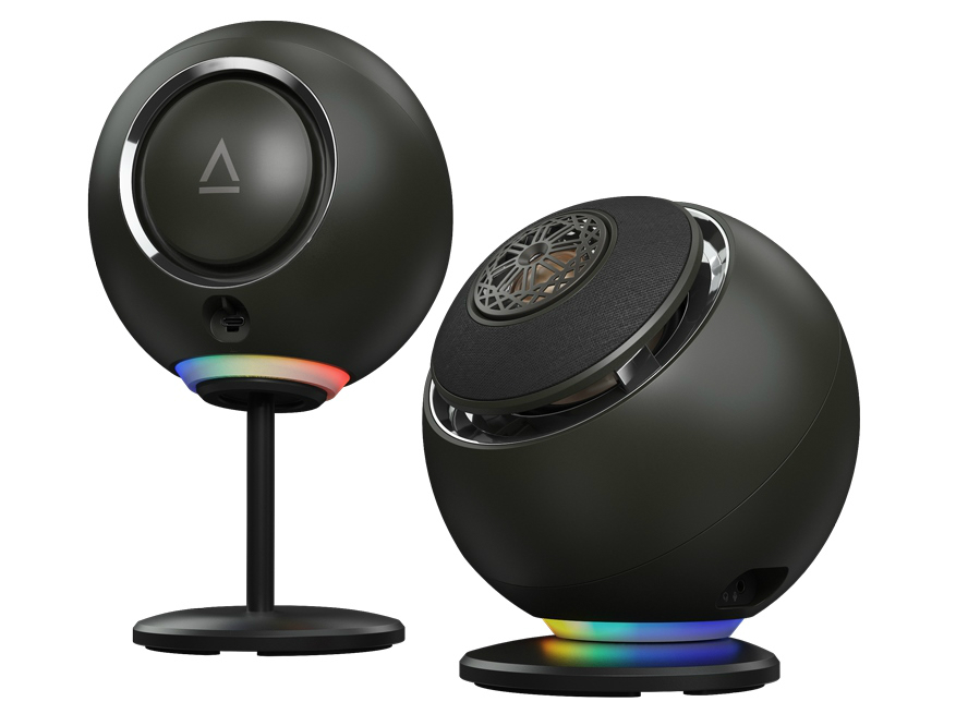 クリエイティブ、ピーク出力100Wの球形状スピーカー「Creative Pebble