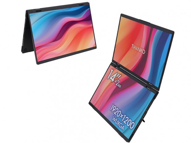14型x2画面をサッと構築できる「Mac/Windows両対応 上下2画面拡張ポータブルモニター」