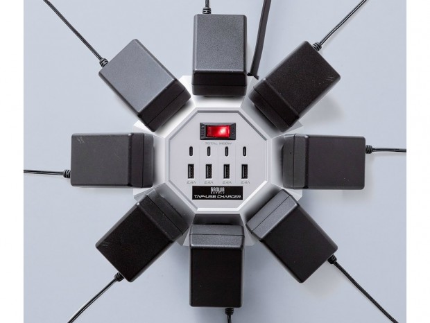 AC×8、USB×8を搭載する八角形デザインの多機能電源タップがサンワダイレクトから