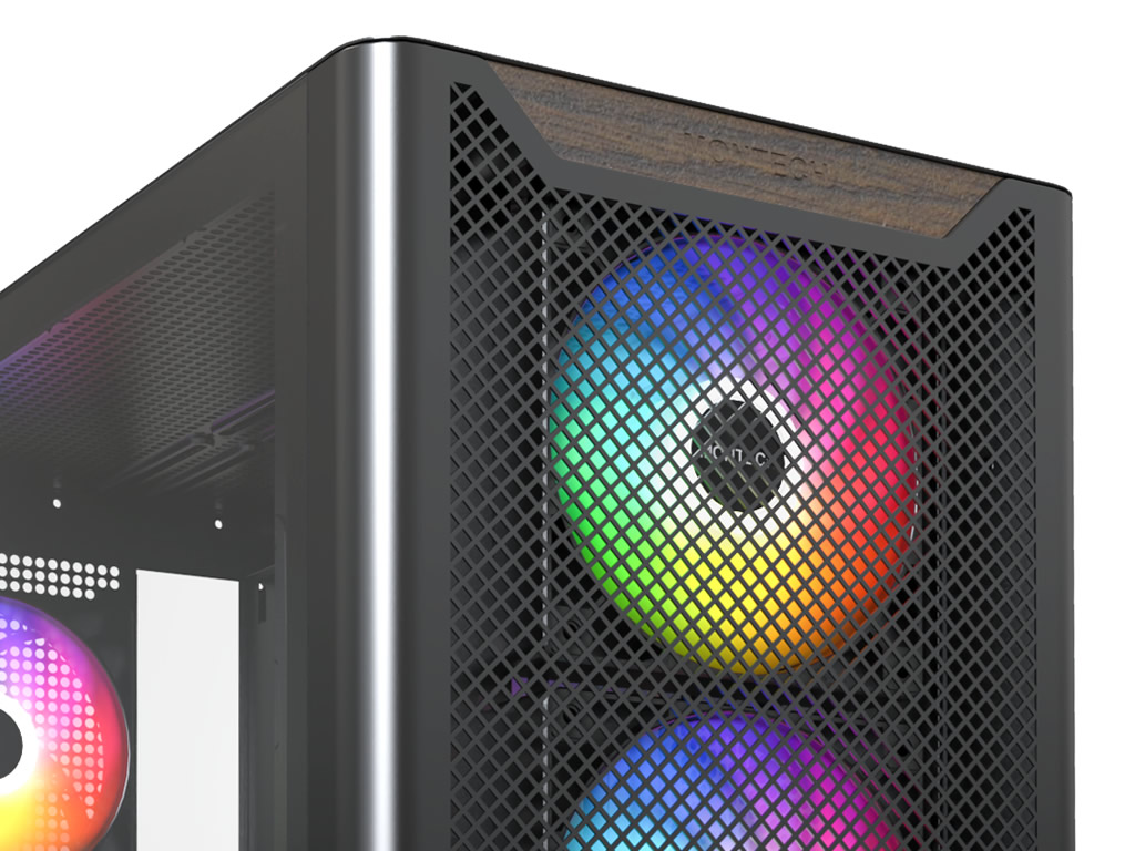 前面に木製プレートを装着したミドルタワーPCケース、MONTECH「XR WOOD