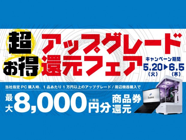 パソコン工房、最大8,000円分相当を還元する「超お得アップグレード還元フェア」