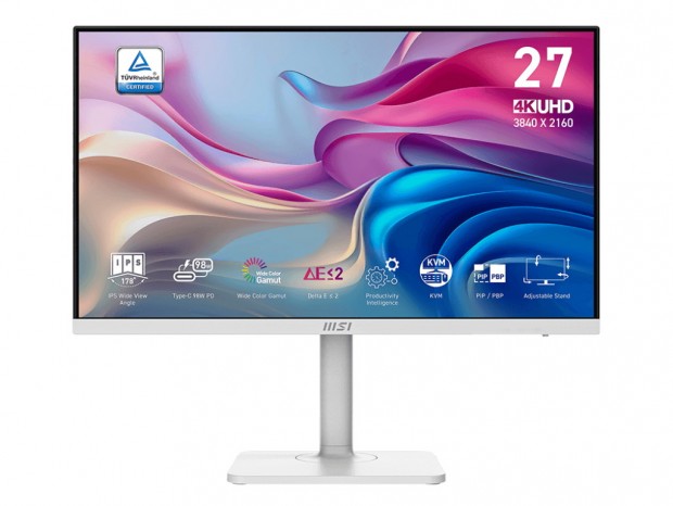 MSI、キャリブレーション済み広色域パネル採用の27型ホワイト4K液晶「Modern MD272UPHW」
