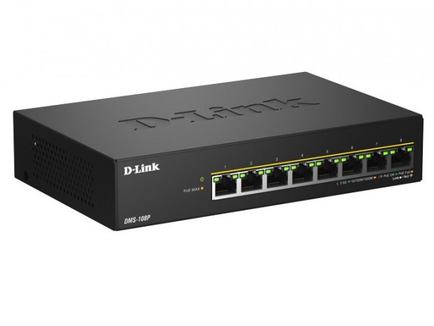 合計最大230WのPoE++給電対応2.5ギガビットアンマネージドスイッチ、D-Link「DMS-108P」