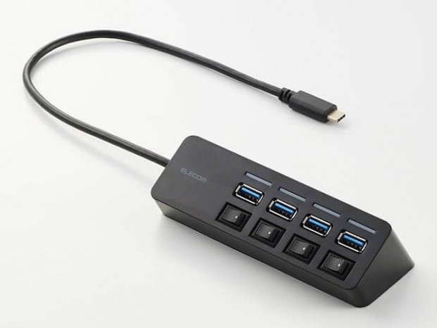 個別スイッチ付きのマグネット固定式4ポートUSBハブがエレコムから
