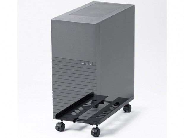 幅調整可能な耐荷重50kgのPCケース向けスチール製スタンド。厚手の木製スタンドも