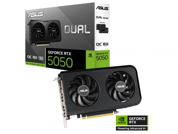 2スロット厚デュアルファンクーラーを搭載するASUS「Dual GeForce RTX 5050 8GB GDDR6 OC Edition」
