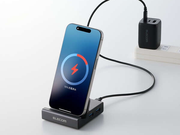 エレコム、スマホを充電しながら4K/60Hz映像出力できるスタンド型の6-in-1ドック