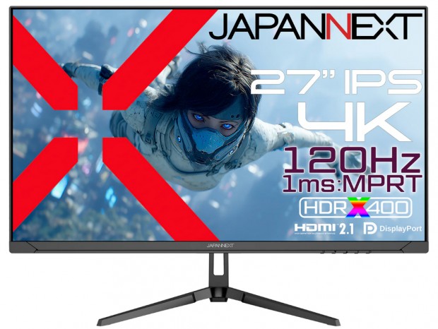JAPANNEXT、120Hz/1ms対応の27型4K IPSゲーミング液晶を税込35,980円で発売
