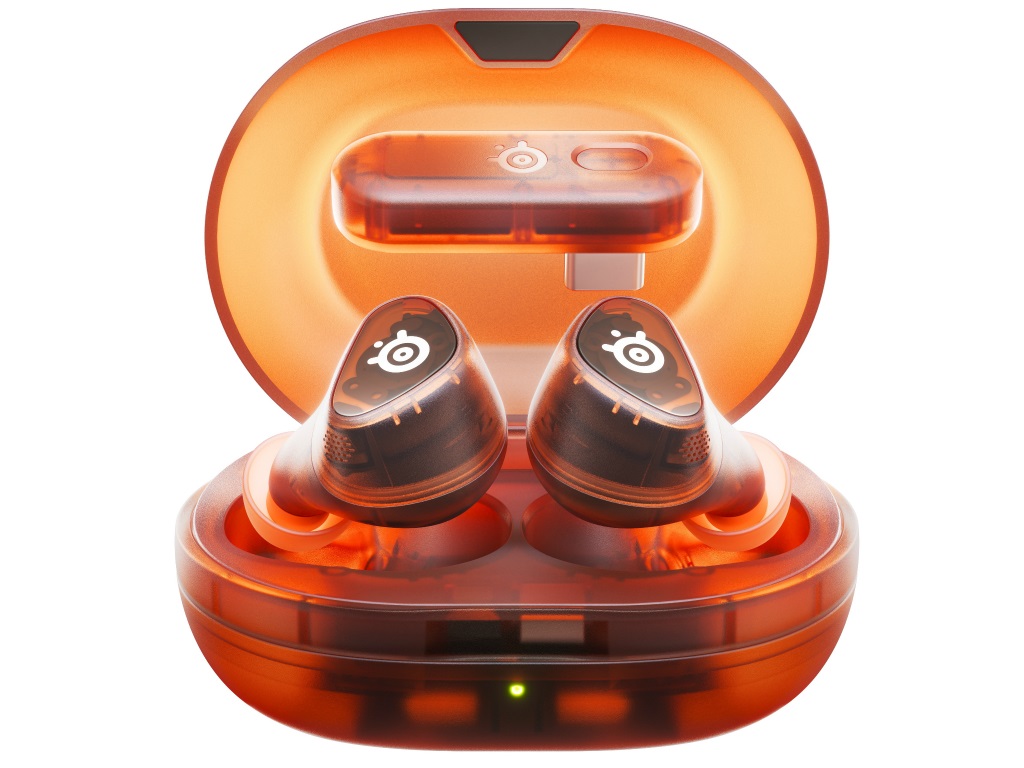半透明オレンジの数量限定完全ワイヤレスイヤホン、SteelSeries
