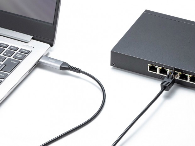 MACアドレスパススルー対応のUSB Type-AギガビットLAN変換ケーブル