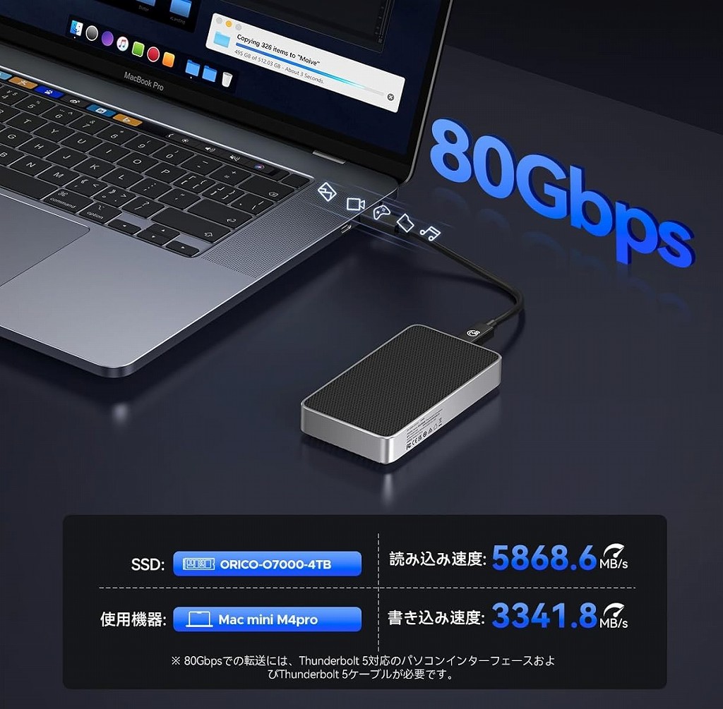 今日のお買い得) Thunderbolt 5対応のNVMe M.2 SSDケース「ORICO X50