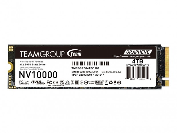 最大10,000MB/sのPCI Express 5.0(x4)対応NVMe M.2 SSD、Team「NV10000」