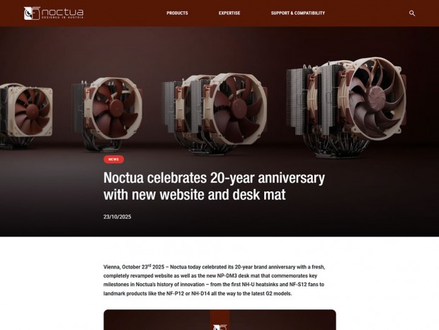 Noctua、Webサイトリニューアルと20周年記念デスクマットを発表