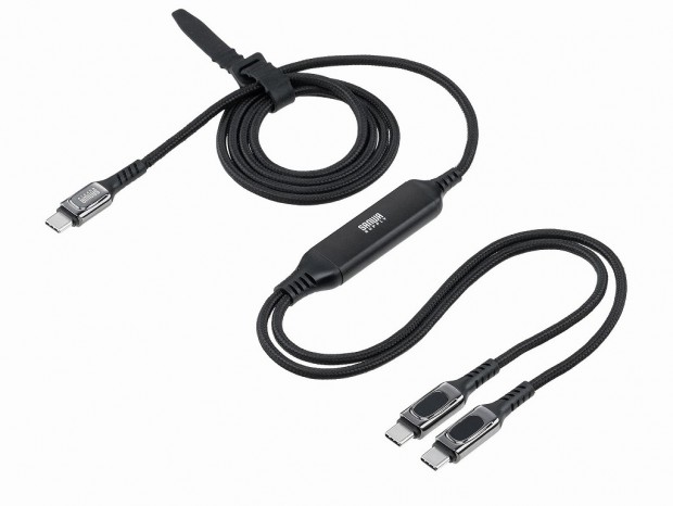 サンワダイレクト、電力チェッカーを搭載したPD 100W対応の二股ケーブル発売