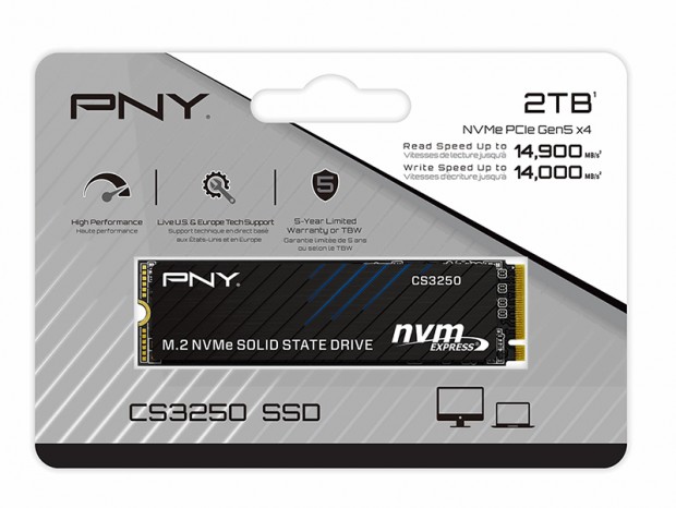 読込・書込とも14,000MB/s超のPCIe 5.0対応NVMe M.2 SSD、PNY「CS3250」