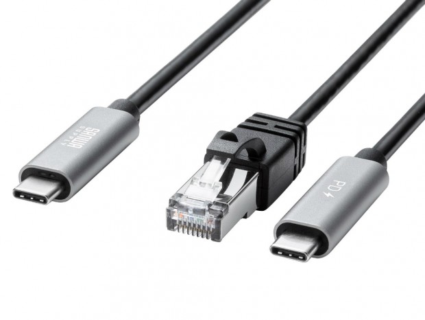 ノートPCの充電もできるUSB Type-C – LAN変換ケーブルがサンワサプライから