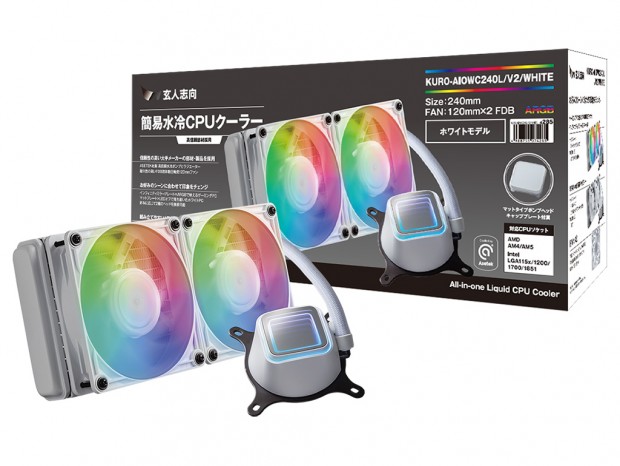 Asetek製ポンプ&ラジエーター採用の白色AIO水冷、玄人志向「KURO-AIOWC