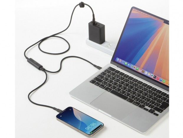 2台のデバイスを同時に充電・通信できる二股Type-Cケーブルがサンワサプライから