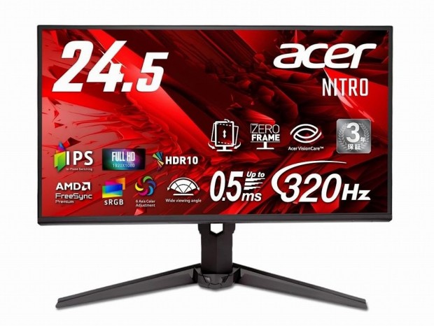 エイサー、320Hz対応の24.5型FHDゲーミング液晶「XV250QF3bmiiprx」など2製品を2万円台で発売