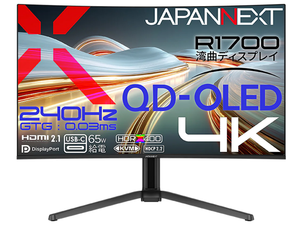 240Hz/0.03ms対応の31.5型4K湾曲QD-OLEDディスプレイがJAPANNEXTから