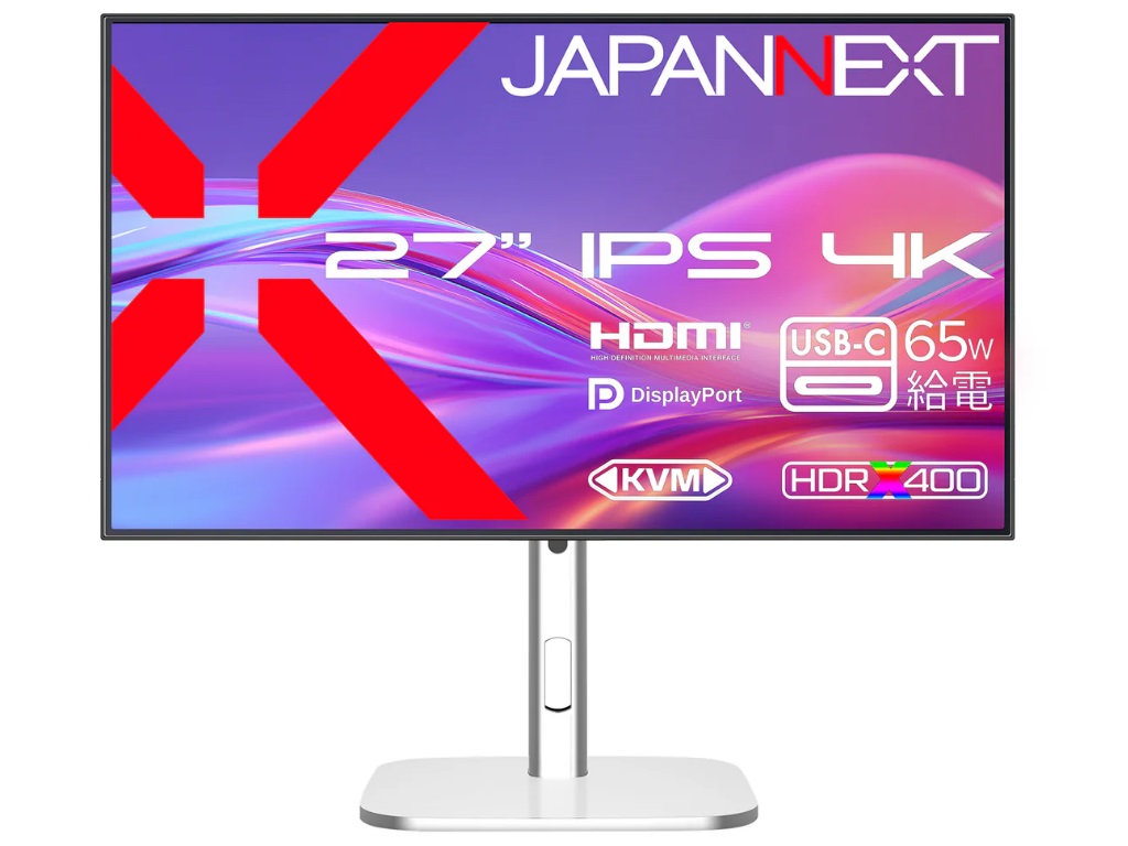 JAPANNEXT、65W給電やKVM機能を搭載する27型4K液晶ディスプレイなど計2