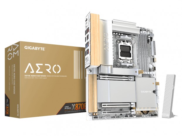 木製パネルを採用したAMD X870Eマザーボード、GIGABYTE「X870E AERO X3D WOOD」